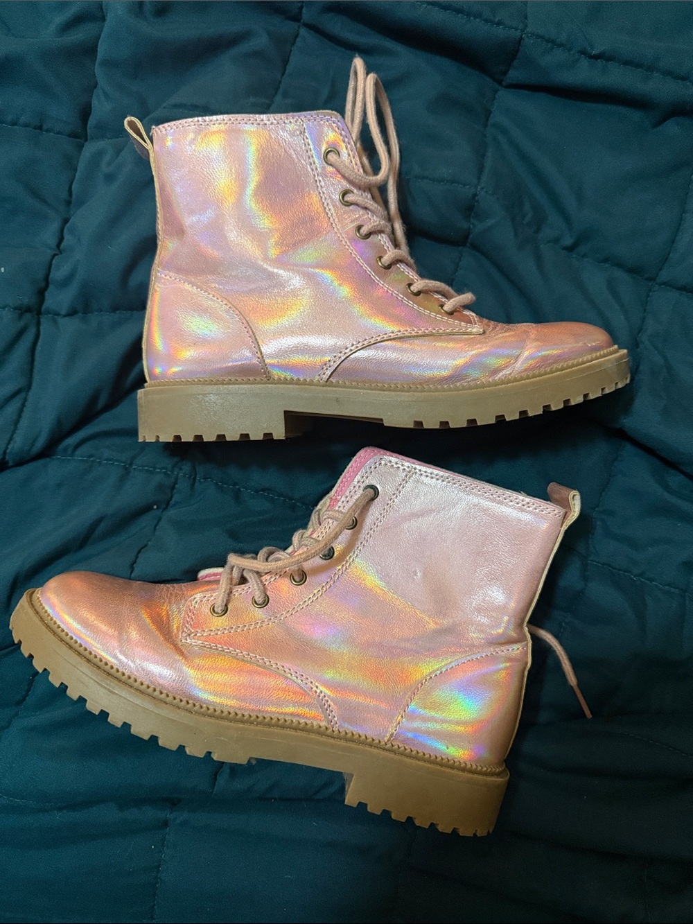 Old Navy Holographic Pink Lace-Up Kids' Boots